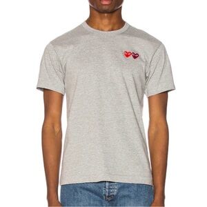 Comme des Garçons Playa Gray Short-Sleeve Crewneck T-Shirt with Red Heart Patch